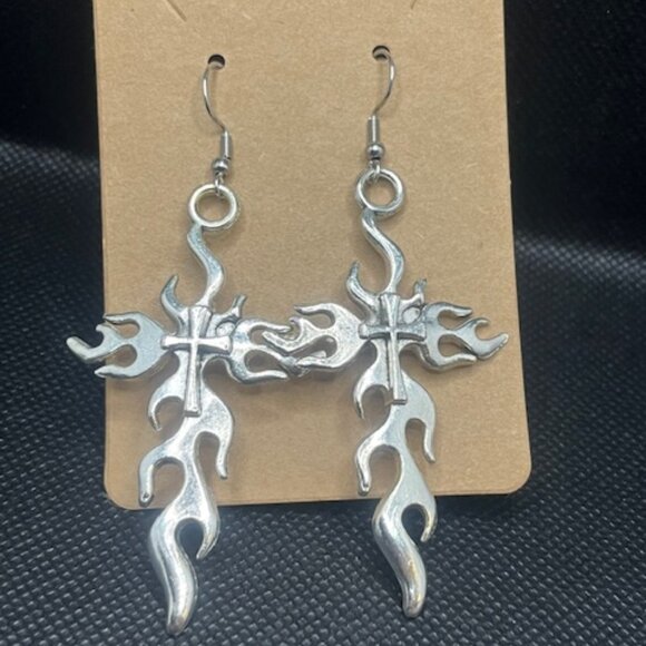 3/$15~Flaming Cross Earrings - Picture 3 of 6